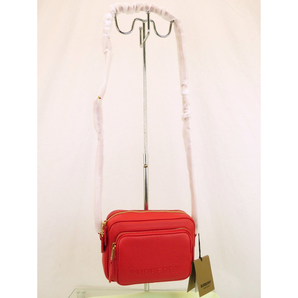 $1290 BURBERRY RED LOGO PEBBLE LEATHER ZIP CROSSBODY CAMERA BAG Made in Italy - Picture 9 of 14